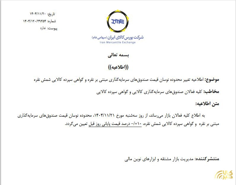 تغییر دامنه نوسان صندوق‌های سرمایه‌گذاری مبتنی بر نقره و گواهی سپرده شمش نقره